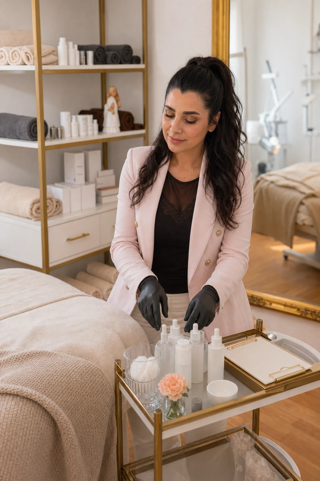 Vorbereitung einer hochwertigen Gesichtsbehandlung im Aesthetic Beauty Day Spa Kerpen
